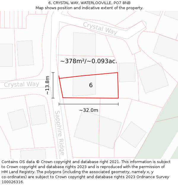 6, CRYSTAL WAY, WATERLOOVILLE, PO7 8NB: Plot and title map