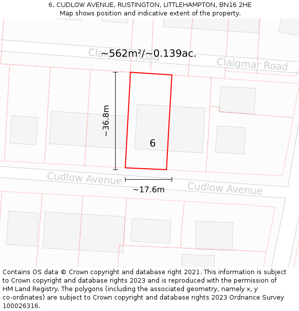 6, CUDLOW AVENUE, RUSTINGTON, LITTLEHAMPTON, BN16 2HE: Plot and title map