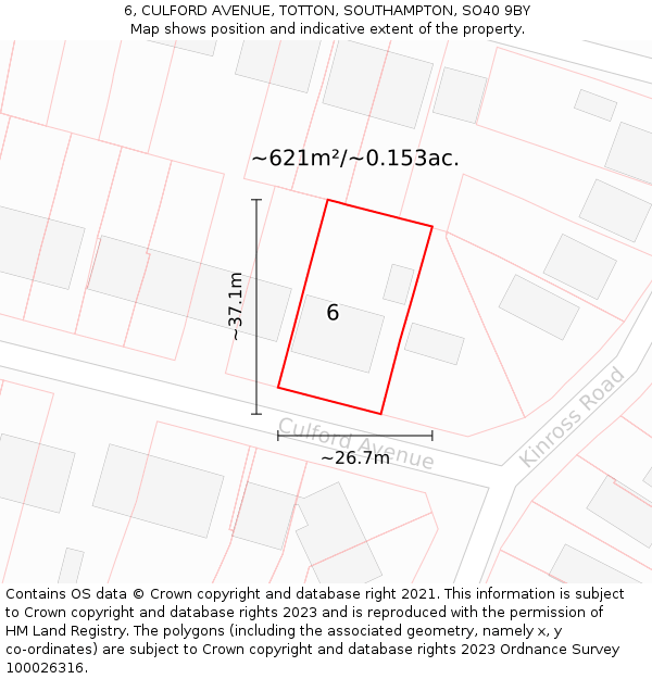 6, CULFORD AVENUE, TOTTON, SOUTHAMPTON, SO40 9BY: Plot and title map