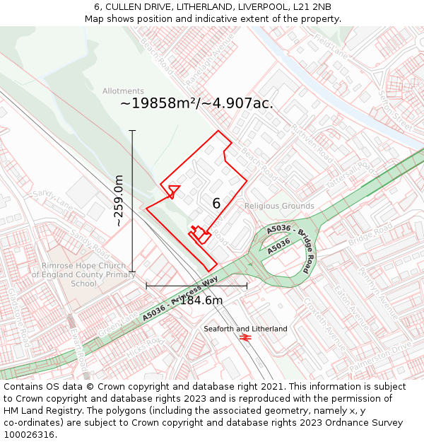 6, CULLEN DRIVE, LITHERLAND, LIVERPOOL, L21 2NB: Plot and title map