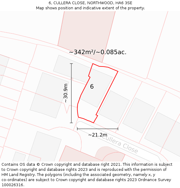 6, CULLERA CLOSE, NORTHWOOD, HA6 3SE: Plot and title map