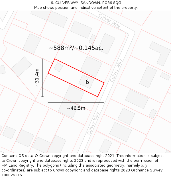 6, CULVER WAY, SANDOWN, PO36 8QG: Plot and title map