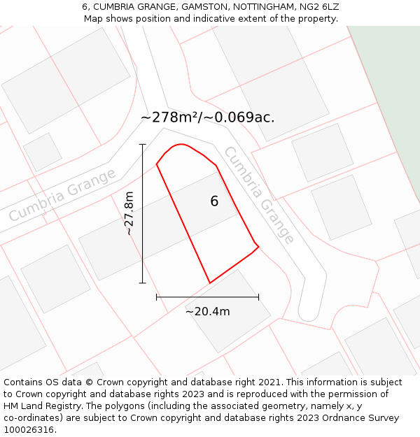 6, CUMBRIA GRANGE, GAMSTON, NOTTINGHAM, NG2 6LZ: Plot and title map