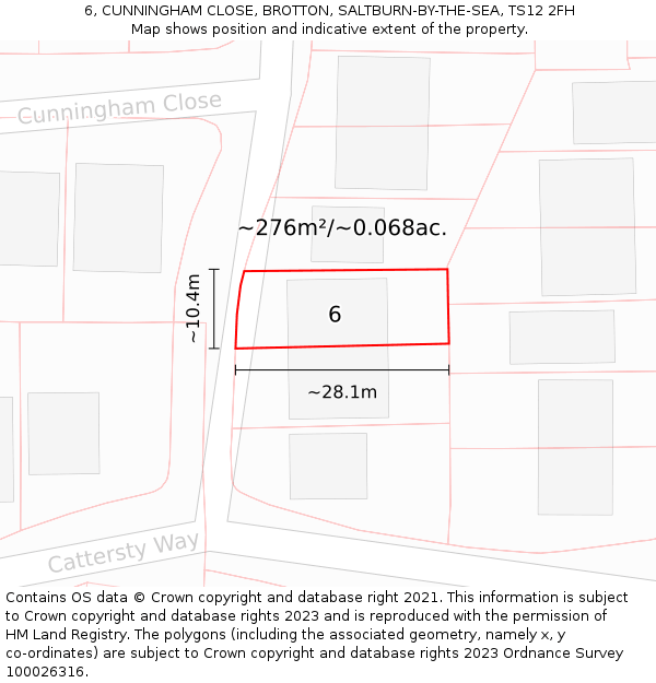 6, CUNNINGHAM CLOSE, BROTTON, SALTBURN-BY-THE-SEA, TS12 2FH: Plot and title map