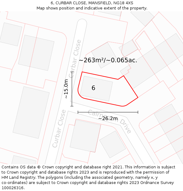 6, CURBAR CLOSE, MANSFIELD, NG18 4XS: Plot and title map