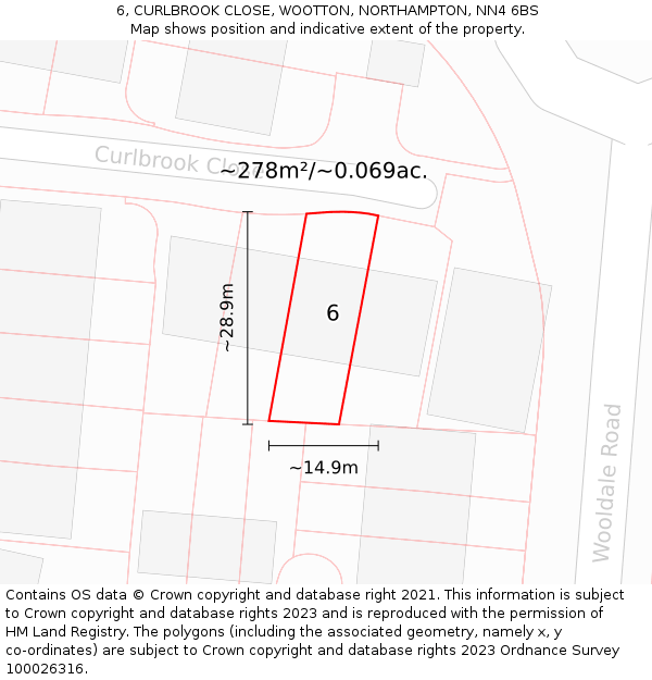 6, CURLBROOK CLOSE, WOOTTON, NORTHAMPTON, NN4 6BS: Plot and title map