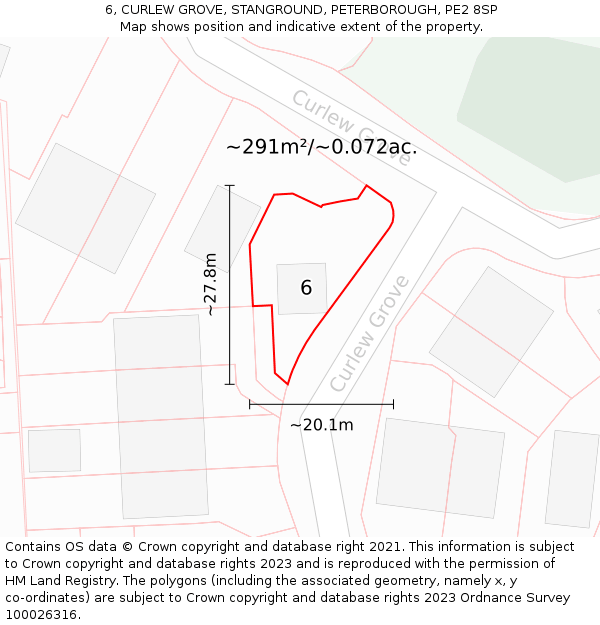 6, CURLEW GROVE, STANGROUND, PETERBOROUGH, PE2 8SP: Plot and title map