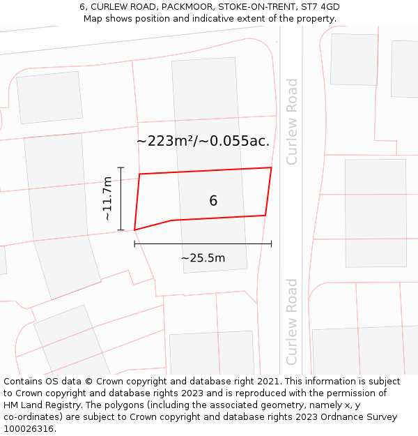 6, CURLEW ROAD, PACKMOOR, STOKE-ON-TRENT, ST7 4GD: Plot and title map