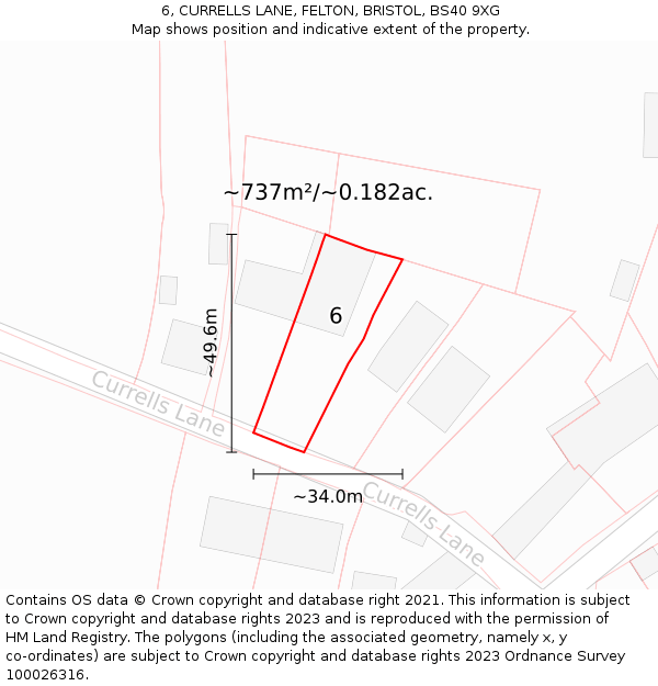 6, CURRELLS LANE, FELTON, BRISTOL, BS40 9XG: Plot and title map