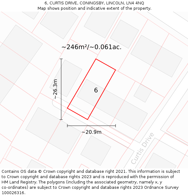 6, CURTIS DRIVE, CONINGSBY, LINCOLN, LN4 4NQ: Plot and title map