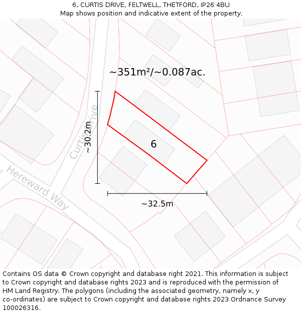 6, CURTIS DRIVE, FELTWELL, THETFORD, IP26 4BU: Plot and title map