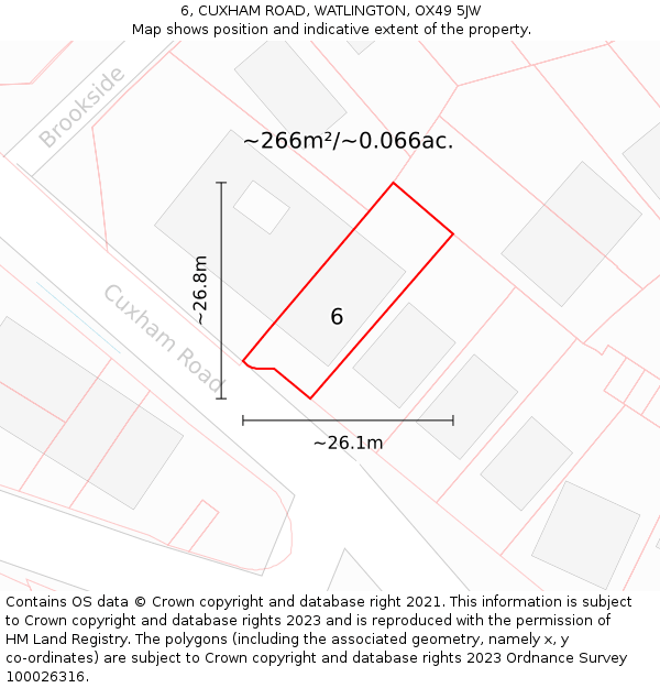 6, CUXHAM ROAD, WATLINGTON, OX49 5JW: Plot and title map