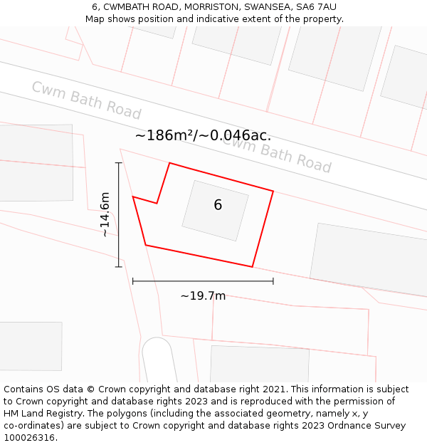 6, CWMBATH ROAD, MORRISTON, SWANSEA, SA6 7AU: Plot and title map