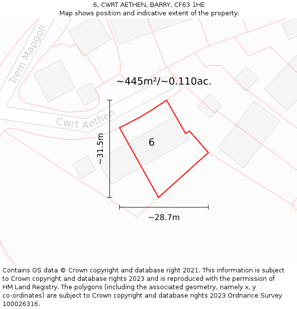 6, CWRT AETHEN, BARRY, CF63 1HE: Plot and title map