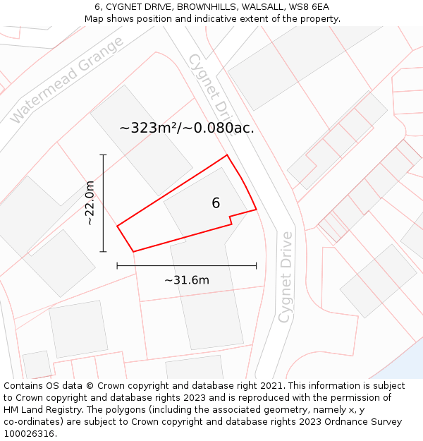 6, CYGNET DRIVE, BROWNHILLS, WALSALL, WS8 6EA: Plot and title map