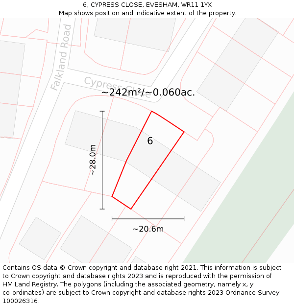 6, CYPRESS CLOSE, EVESHAM, WR11 1YX: Plot and title map