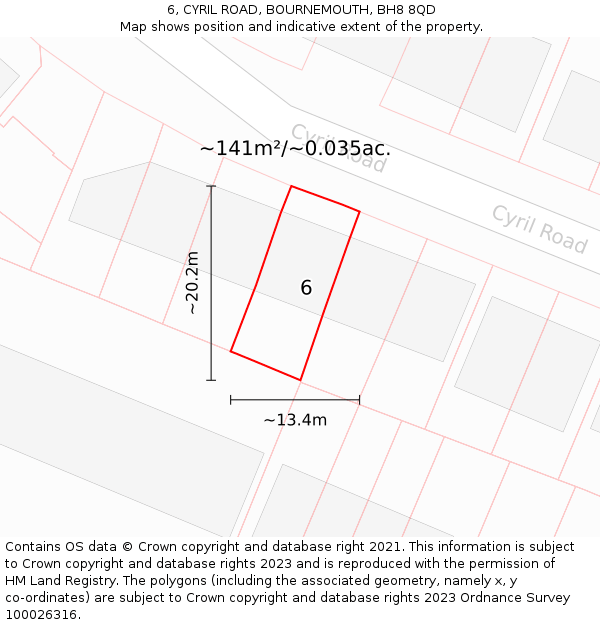 6, CYRIL ROAD, BOURNEMOUTH, BH8 8QD: Plot and title map