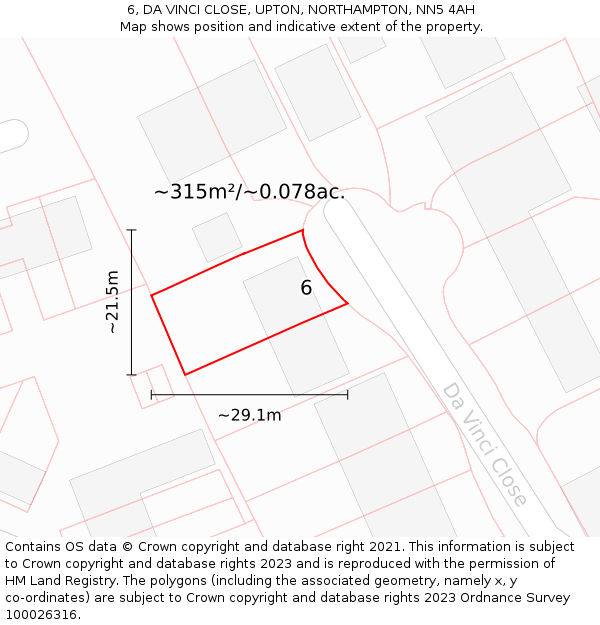 6, DA VINCI CLOSE, UPTON, NORTHAMPTON, NN5 4AH: Plot and title map