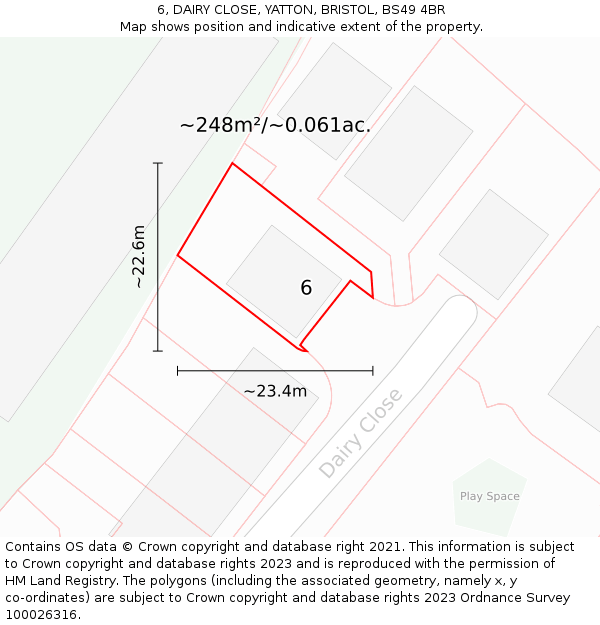 6, DAIRY CLOSE, YATTON, BRISTOL, BS49 4BR: Plot and title map
