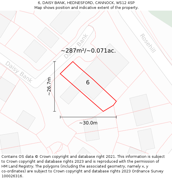 6, DAISY BANK, HEDNESFORD, CANNOCK, WS12 4SP: Plot and title map