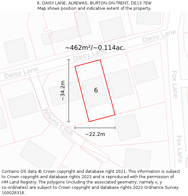 6, DAISY LANE, ALREWAS, BURTON-ON-TRENT, DE13 7EW: Plot and title map