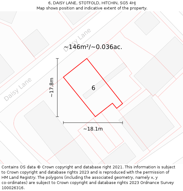 6, DAISY LANE, STOTFOLD, HITCHIN, SG5 4HJ: Plot and title map