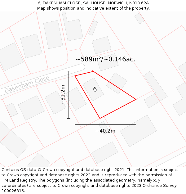 6, DAKENHAM CLOSE, SALHOUSE, NORWICH, NR13 6PA: Plot and title map