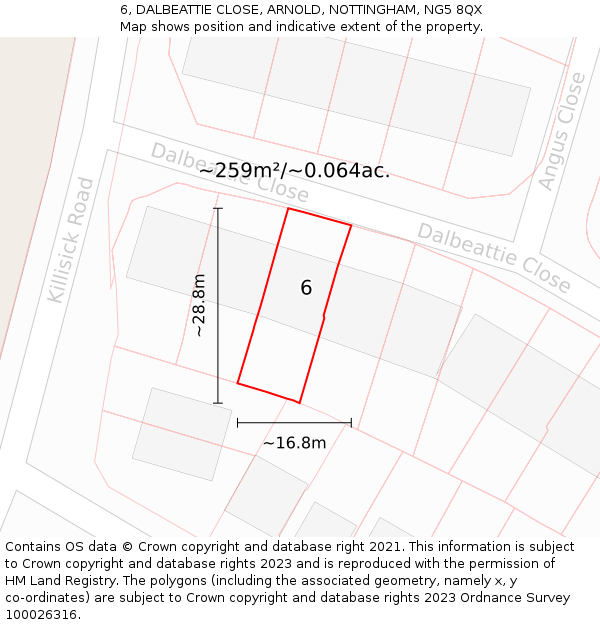 6, DALBEATTIE CLOSE, ARNOLD, NOTTINGHAM, NG5 8QX: Plot and title map