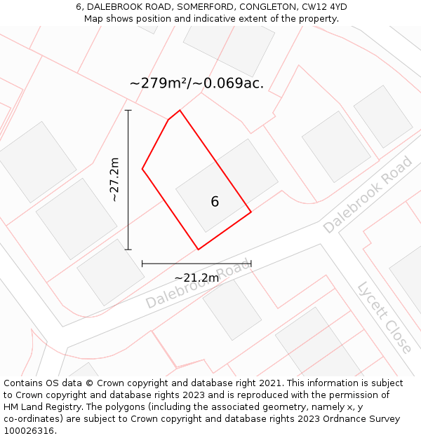 6, DALEBROOK ROAD, SOMERFORD, CONGLETON, CW12 4YD: Plot and title map