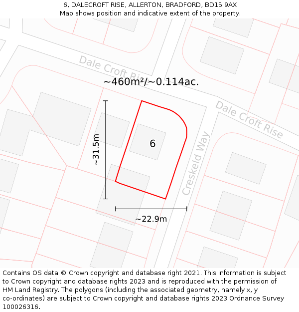 6, DALECROFT RISE, ALLERTON, BRADFORD, BD15 9AX: Plot and title map