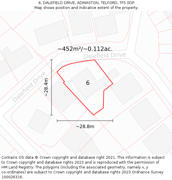 6, DALEFIELD DRIVE, ADMASTON, TELFORD, TF5 0DP: Plot and title map