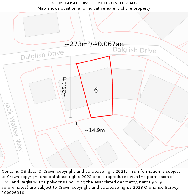 6, DALGLISH DRIVE, BLACKBURN, BB2 4FU: Plot and title map