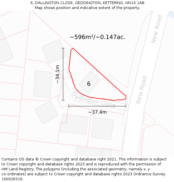 6, DALLINGTON CLOSE, GEDDINGTON, KETTERING, NN14 1AB: Plot and title map