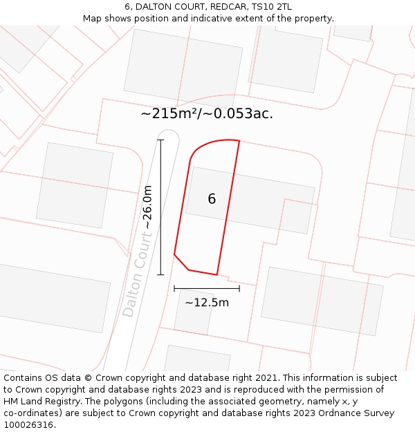 6, DALTON COURT, REDCAR, TS10 2TL: Plot and title map