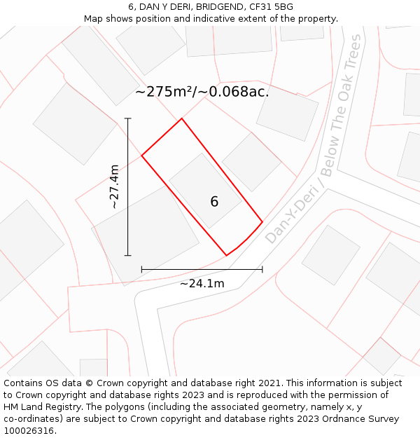 6, DAN Y DERI, BRIDGEND, CF31 5BG: Plot and title map