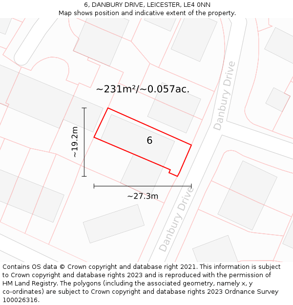 6, DANBURY DRIVE, LEICESTER, LE4 0NN: Plot and title map