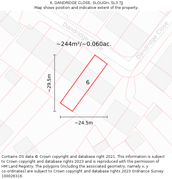 6, DANDRIDGE CLOSE, SLOUGH, SL3 7JJ: Plot and title map