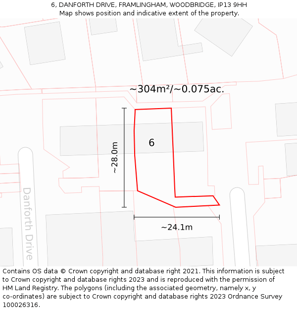 6, DANFORTH DRIVE, FRAMLINGHAM, WOODBRIDGE, IP13 9HH: Plot and title map
