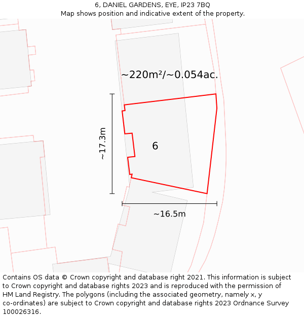 6, DANIEL GARDENS, EYE, IP23 7BQ: Plot and title map