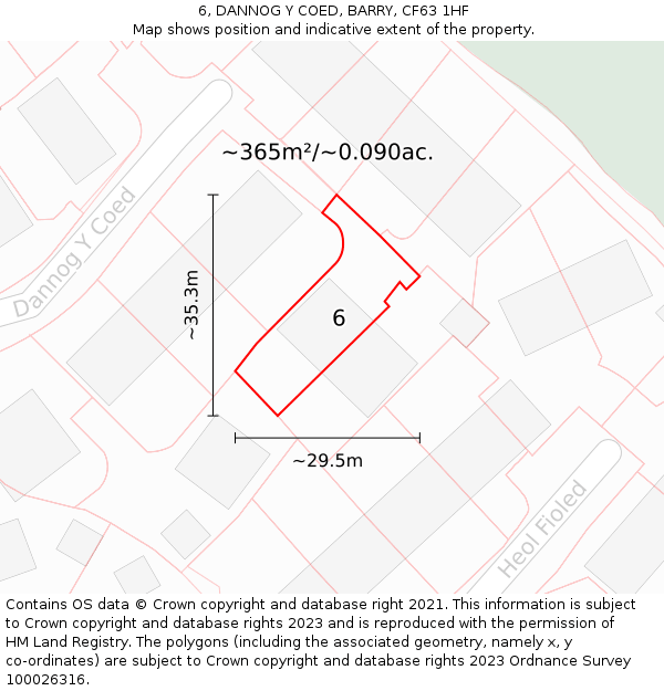 6, DANNOG Y COED, BARRY, CF63 1HF: Plot and title map