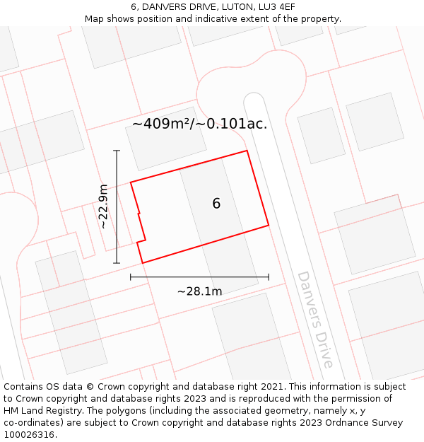 6, DANVERS DRIVE, LUTON, LU3 4EF: Plot and title map