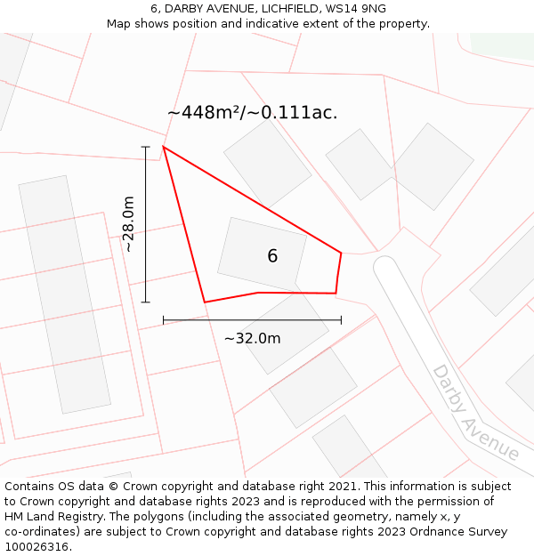 6, DARBY AVENUE, LICHFIELD, WS14 9NG: Plot and title map