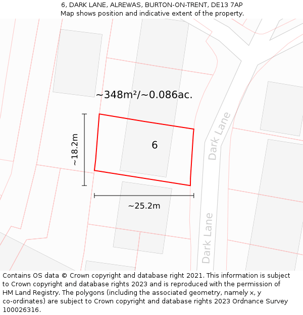 6, DARK LANE, ALREWAS, BURTON-ON-TRENT, DE13 7AP: Plot and title map