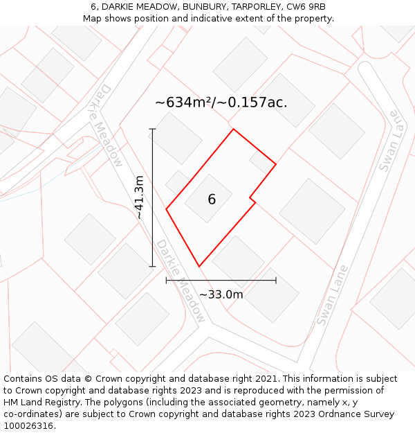 6, DARKIE MEADOW, BUNBURY, TARPORLEY, CW6 9RB: Plot and title map