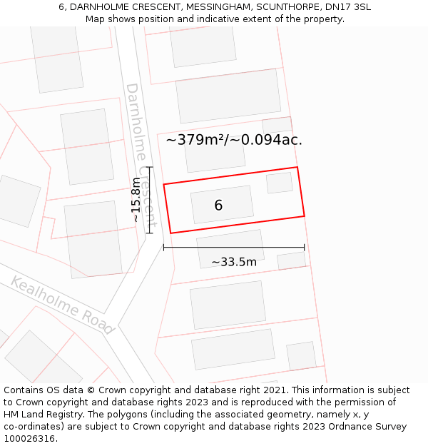 6, DARNHOLME CRESCENT, MESSINGHAM, SCUNTHORPE, DN17 3SL: Plot and title map