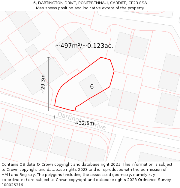 6, DARTINGTON DRIVE, PONTPRENNAU, CARDIFF, CF23 8SA: Plot and title map