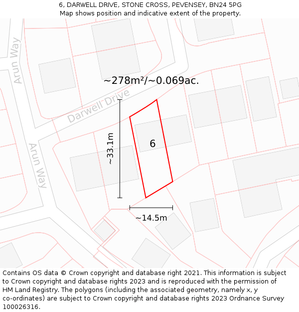 6, DARWELL DRIVE, STONE CROSS, PEVENSEY, BN24 5PG: Plot and title map