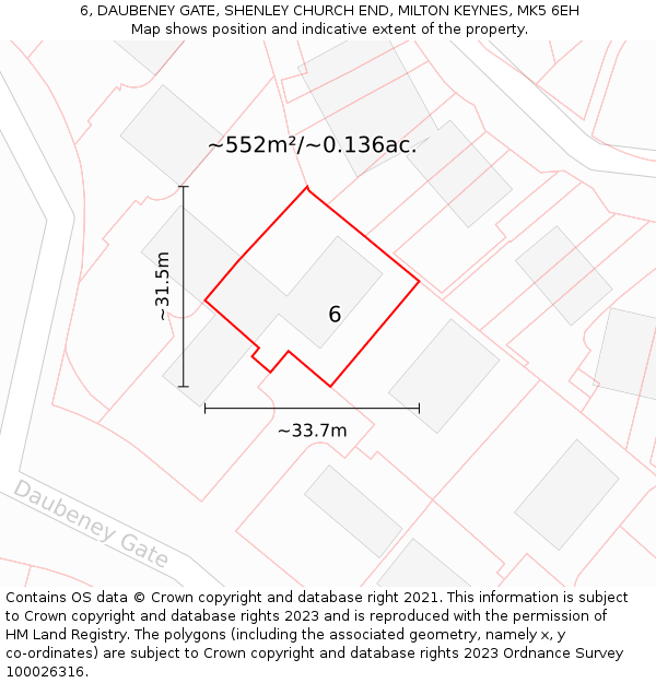 6, DAUBENEY GATE, SHENLEY CHURCH END, MILTON KEYNES, MK5 6EH: Plot and title map