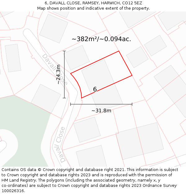 6, DAVALL CLOSE, RAMSEY, HARWICH, CO12 5EZ: Plot and title map