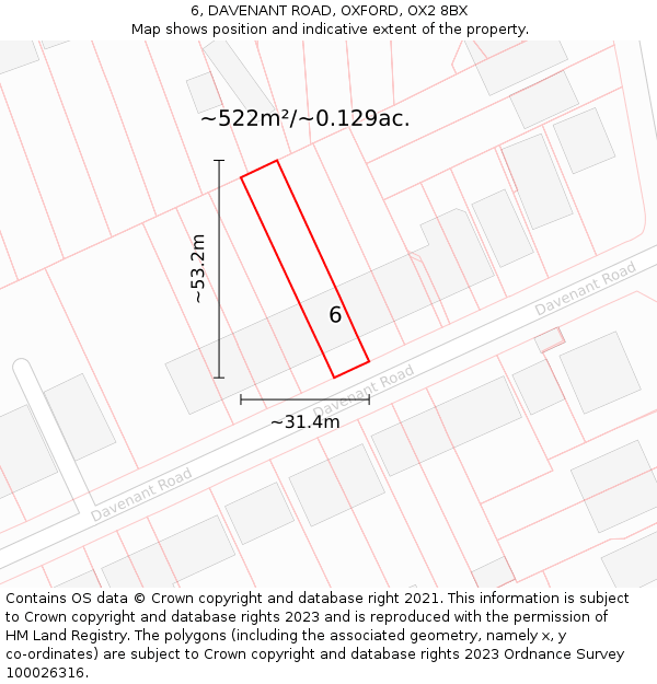 6, DAVENANT ROAD, OXFORD, OX2 8BX: Plot and title map